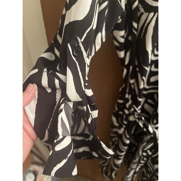 Nine West Belted Shirt Dress Long Roll Tab Sleeves Black & White Print Size 2X - Picture 4 of 5